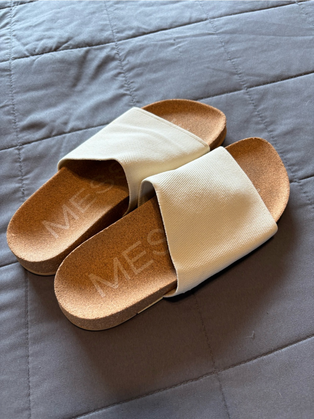Women's Message Cream Slide Sandals with Cork Footbed